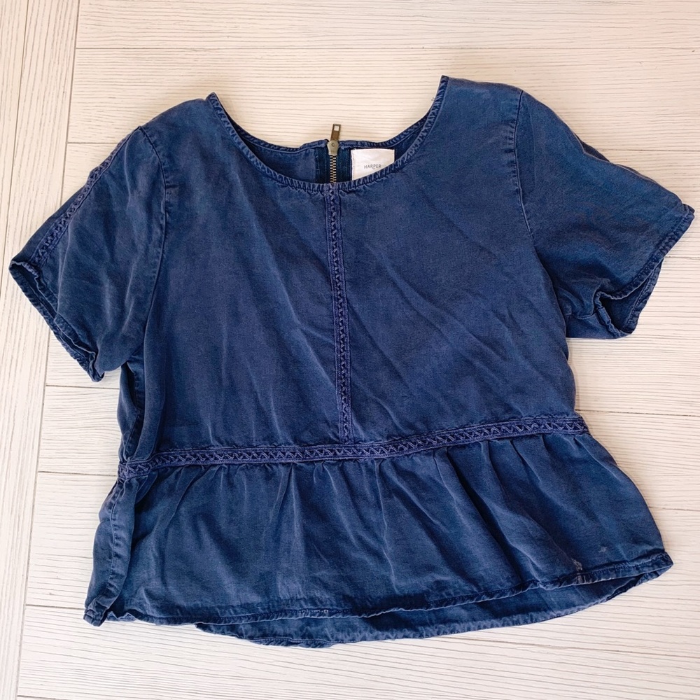 Francesca’s Collection Navy Short Sleeve Peplum Top